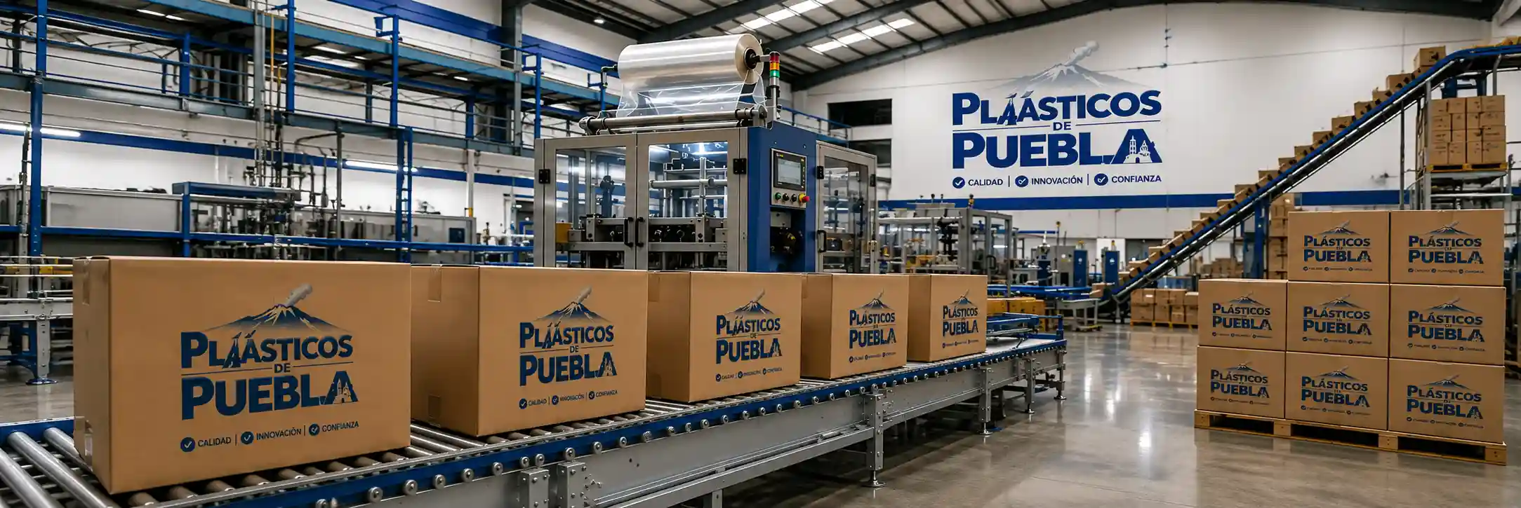 Empaques al mayoreo en Huejotzingo — banner de Plásticos de Puebla con productos de empaque y embalaje industrial