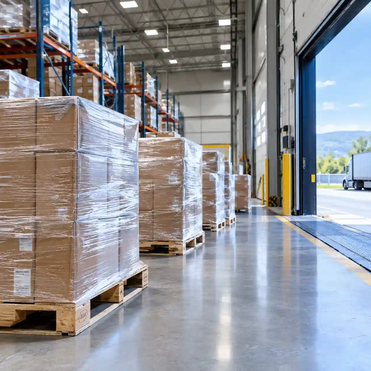 Emplaye industrial para bodega en el corredor de la Autopista México-Puebla, Xoxtla Tarimas de cartón envueltas en película stretch transparente en una bodega de manufactura sobre la Autopista México-Puebla, Xoxtla